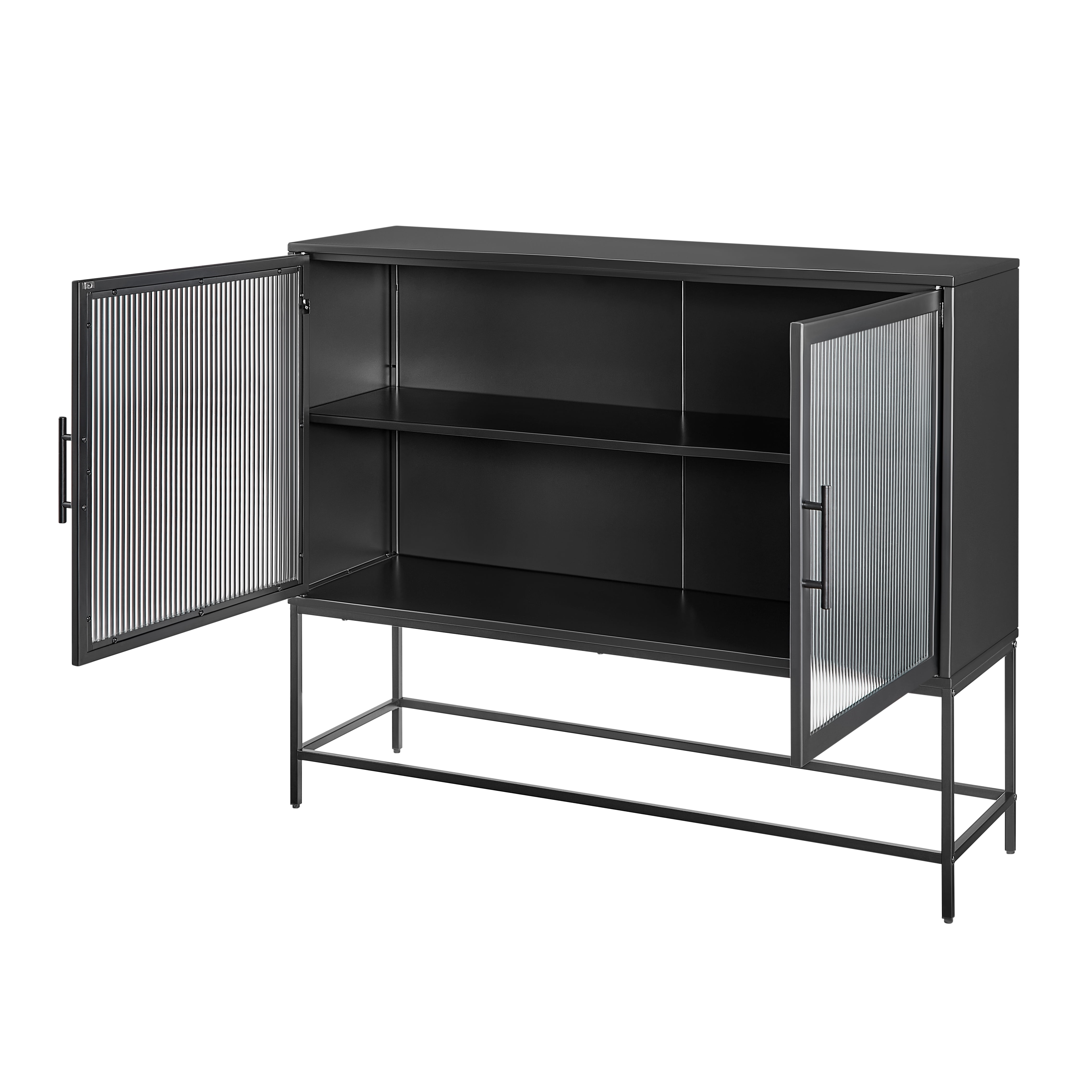 Mainstays Metal and Fluted Glass Bar Cabinet, Black Finish
