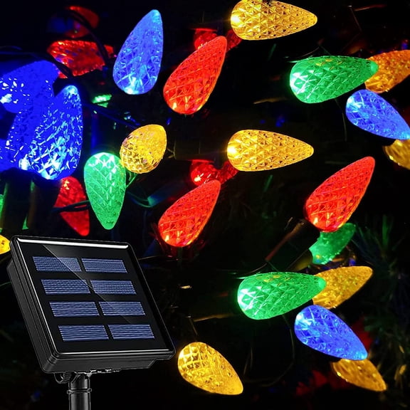 Zukuco C6 Solar Christmas Lights Outdoor Waterproof, 21Ft 50LED Strawberry C6 Christmas Lights Colored, 8 Modes Solar Powered Christmas Lights for Christmas Tree Wreath Garland Garden Patio