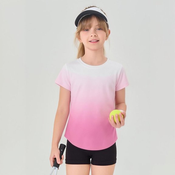 SOFTCCLO Boys T-shirts Short Sleeve Crewneck Graphic Tees Gradient Mesh Fabric Summer Sport Casual Kids T Shirts Size 6-7Y