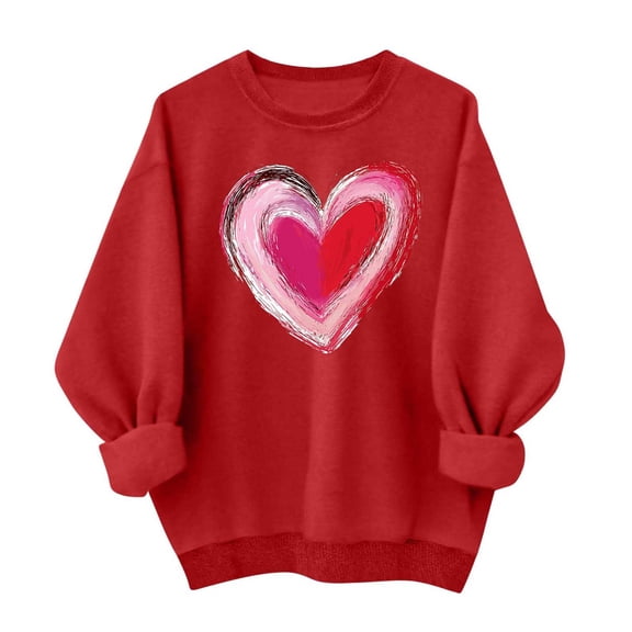 Aoochasliy Valentines Sweatshirts for Women Love Heart Graphic Tee Crew Neck Loose Fit Long Sleeve Pullover Casual Valentine's Day Tops Gifts for Her Dating Home Party