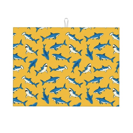 

Cauagu Dish Drying Mat 24*18 inch Absorbent Dish Drainer Kitchen Counter Dish Drying Pad for Countertops Sinks Draining Racks( Shark Print)