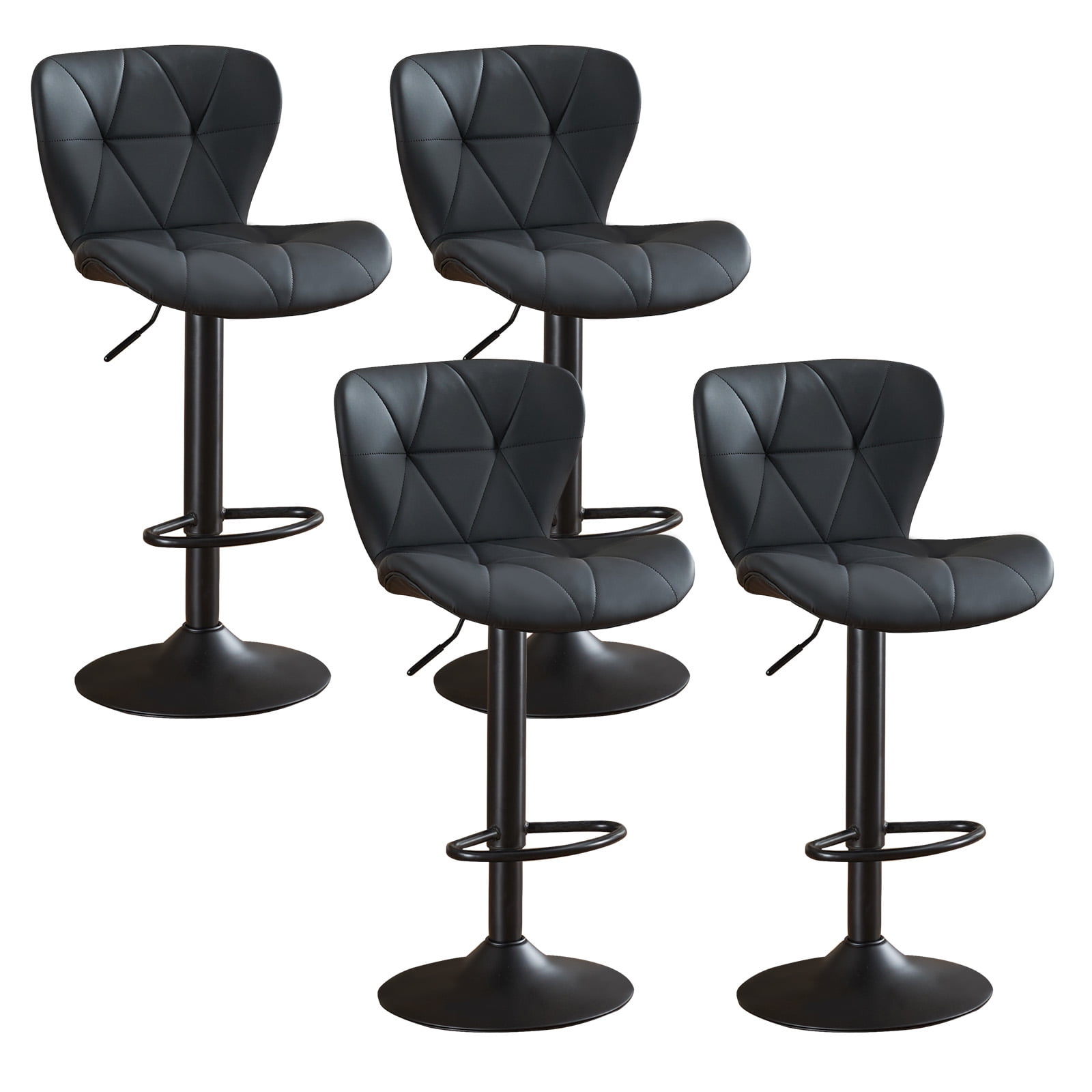 Restworld BarStools Set of 4, Adjustable Faux PU Leather Modern Armless Bar Chairs for Kitchen,Black