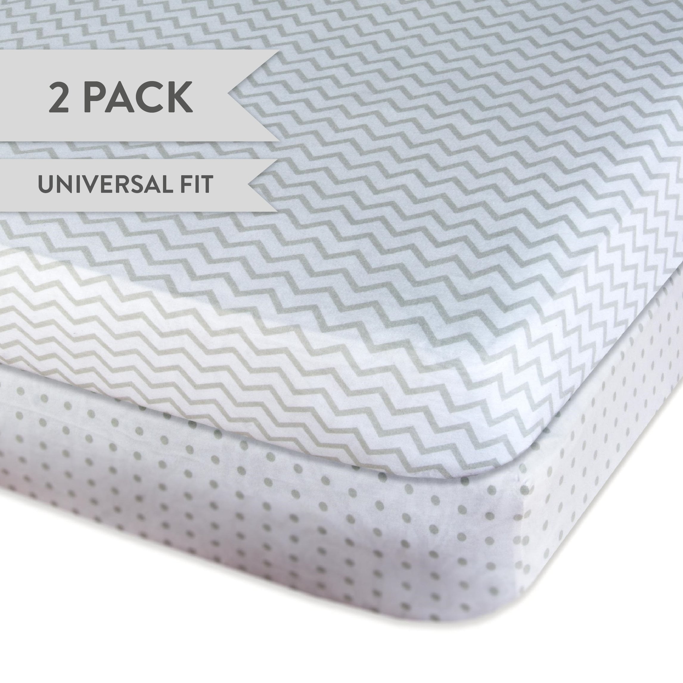 Pack N Play Portable Crib Sheet Set 100 Jersey Cotton 2 Pack Grey Chevron and Polka Dots