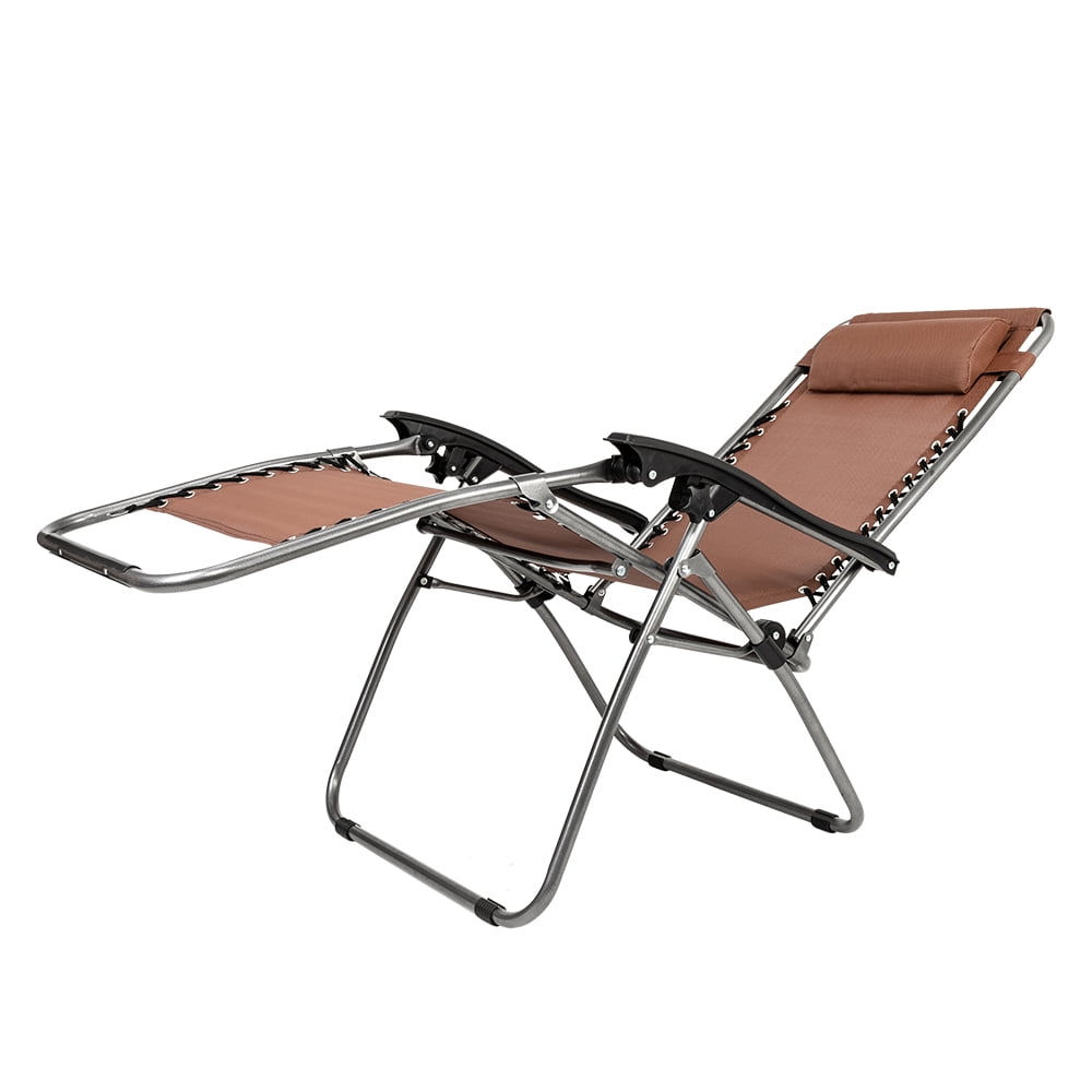 Kepooman 2Pcs Zero Gravity Chair Lounge Chair Table Set, Portable Folding Chairs for Sun Bath, Lawn & Patio Chair, Folding Beach Chair with Detachable Cup Holder, Brown