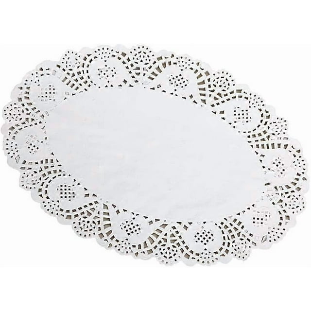 White Lace Paper Doilies - 8 inch x 12 inch Oval Round Paper Doilies - Disposable Paper Placemats - for Wedding, Birthday, Cakes, Desserts, Tableware