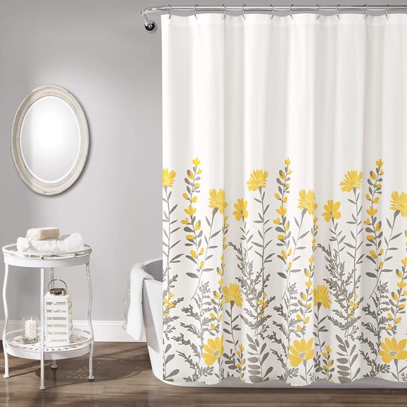 Yellow and Gray Aprile Shower Curtain, 72" x 72"