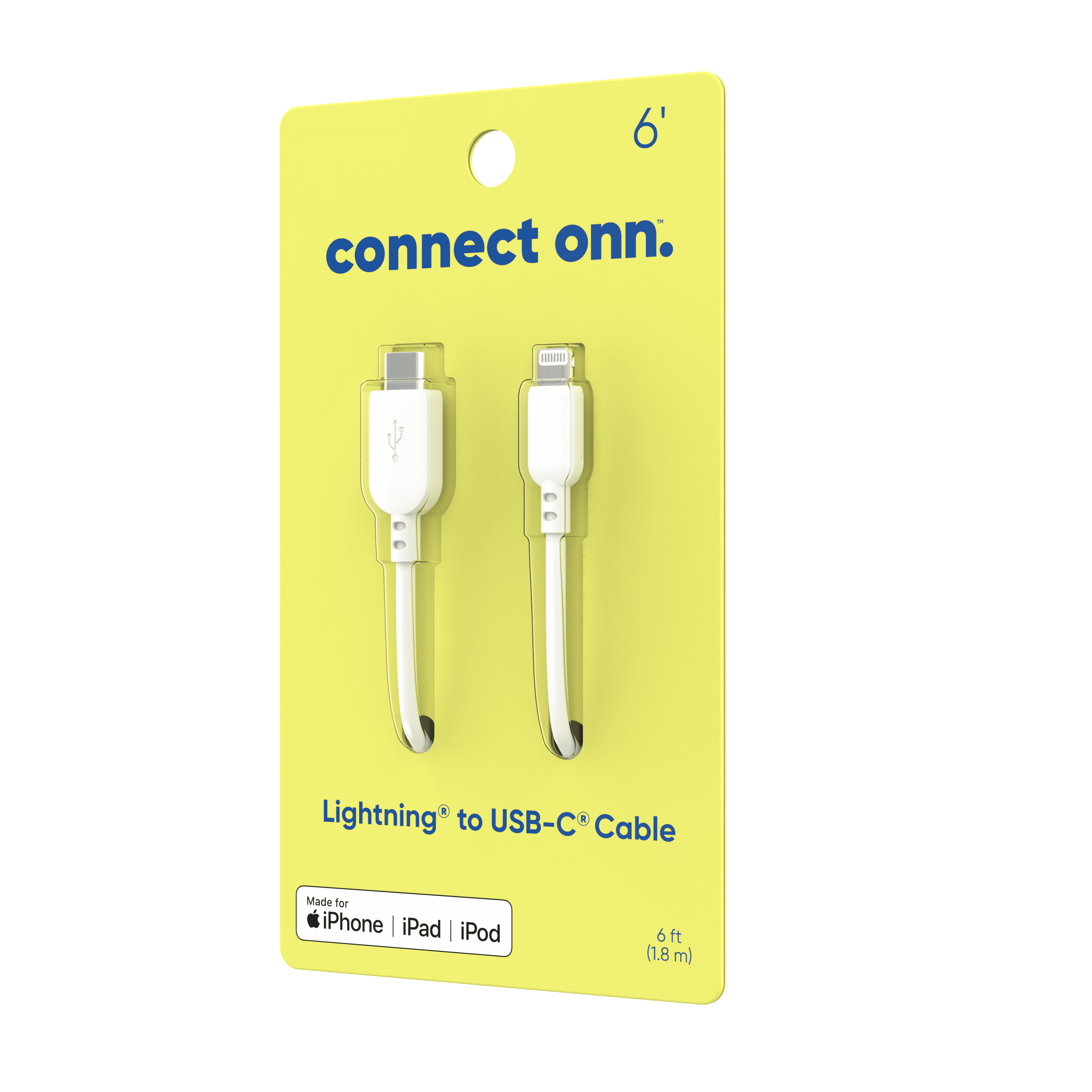 onn 6' Lightning to USB-C Charging Cable,Soft Touch Material