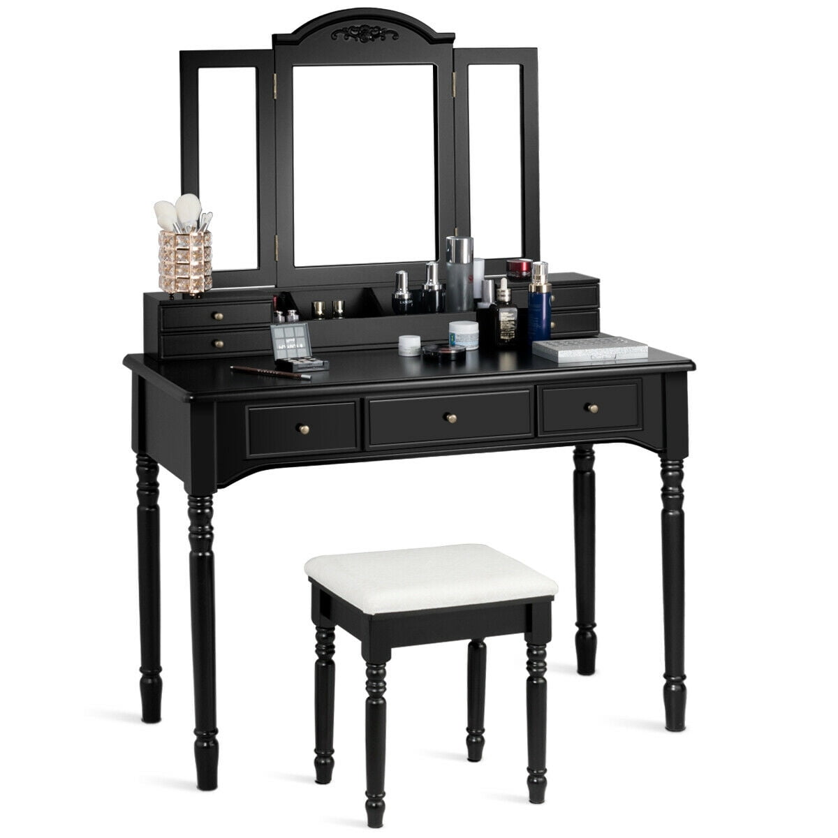 7 drawer mirrored dressing table
