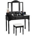thumbnail image 1 of Gymax Coiffeuse avec 7 Tiroirs Miroir Trifold Noir, 1 of 10