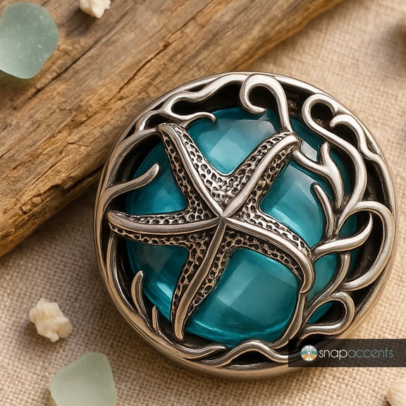 Snap Jewelry Starfish Blue Ocean Ginger Charm 18MM Button, For Interchangeable DIY Customizable Accessories