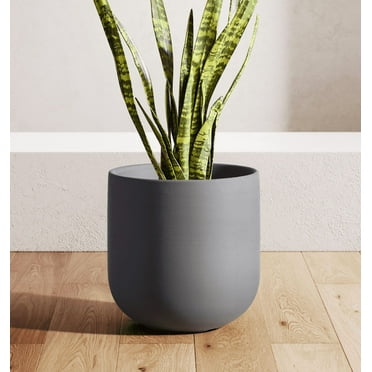 BEMAY 10" Plant Pots, Ceramic Flower Pots with Drainage Hole & Plug, Indoor Planter for Outdoor Decorative,Charcoal Gray