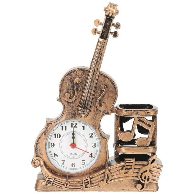 Figurine de Violon Horloge de Violon de Table avec Porte-Stylo Modèle de Violon Ornement Enfants
