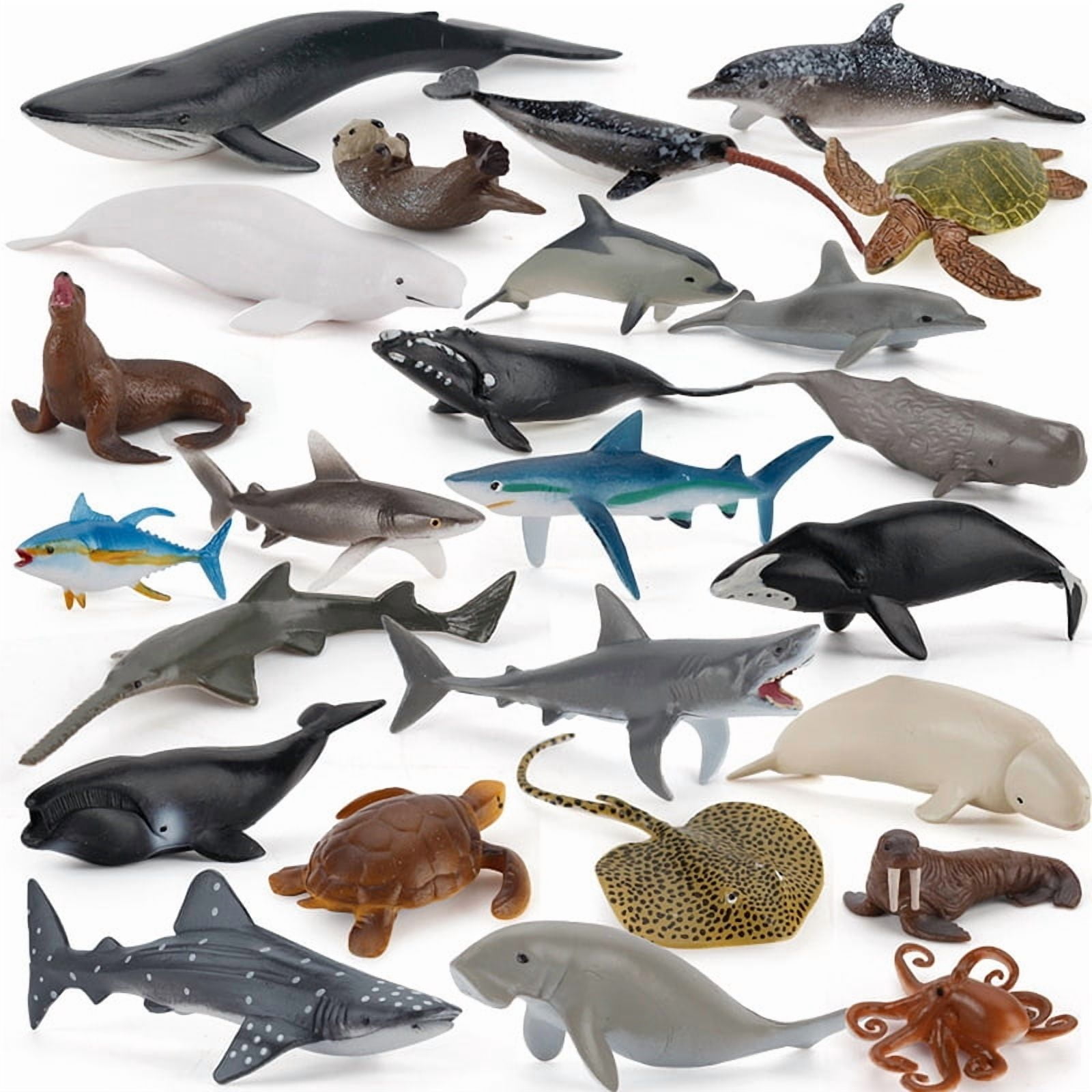 Set De 20 Figuras De Animales Marinos – JAWSEU – Juguetes De Plástico Realistas – Incluye Tiburón, Ballena, Delfín Y 2 Buzos – Ideal Para Juego Educativo Y Decoración