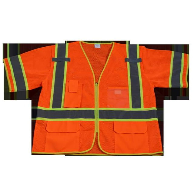 Petra Roc OVM3-CB1-L-XL Safety Vest Ansi Class 3 Orange Mesh Deluxe with Lime Contrast Binding, Large & Extra Large