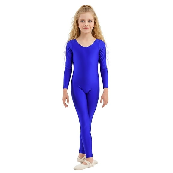 GJSYRH Girls Scoop Neck Long Sleeve Unitard Bodysuit Dancewear Blue 4-6Years