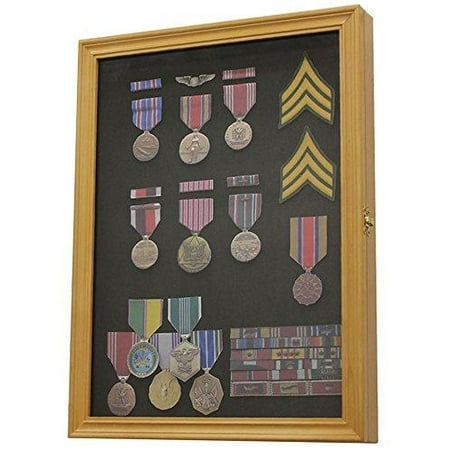 Oak Display - Military Medals, Pins, Patches, Insignia, Ribbons Display Case Wall Frame Cabinet (Oak Finish)