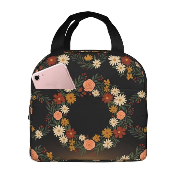 Boho Floral Lunch Bag Colorful Flower Reusable Lunch Box Large Portable Insulated Cooler Tote Bag For Women Men Work Travel Picnic