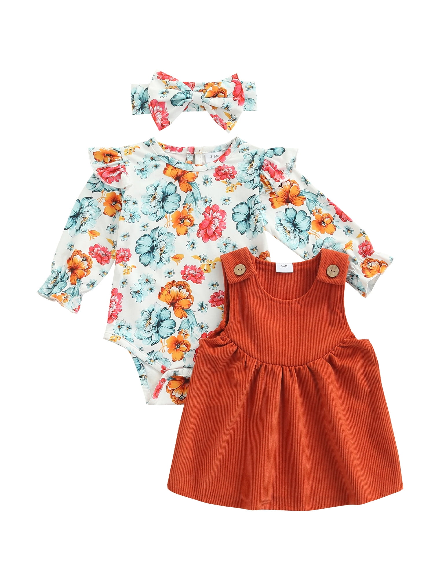 LisenraIn Newborn Infant Toddler Baby Girl Clothes Set Flower Long Sleeve Flroal Rompers