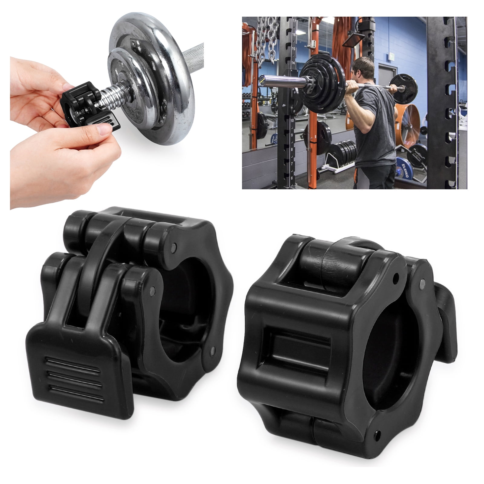 2X 25mm Spinlock Collars Barbell Dumbell Clips Clamp Weight Bar Lock Black 