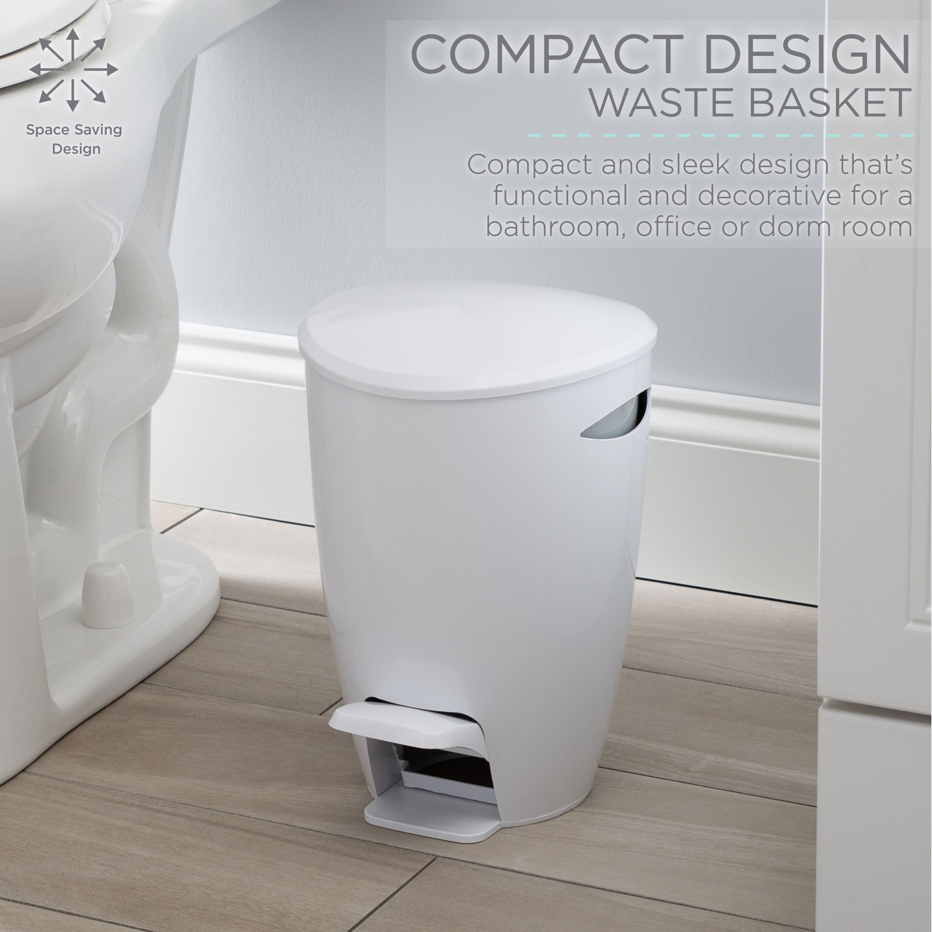 Bath Bliss 1.3 Gal White Contour Step Pedal Plastic Bathroom Wastebasket