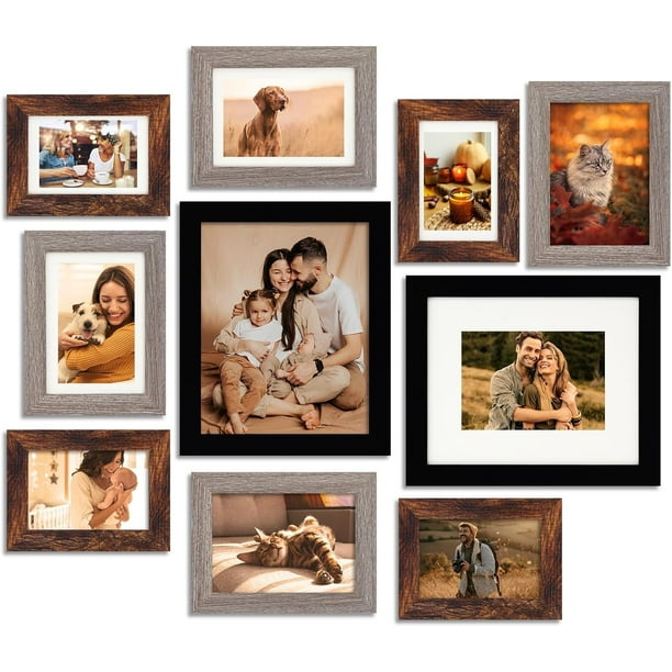 Paquete de 10 marcos de fotos para collage de pared, decoración de pared, juego de marcos de galería para collage de pared y exhibición de mesa, marcos de fotos variados que incluyen marcos de fotos