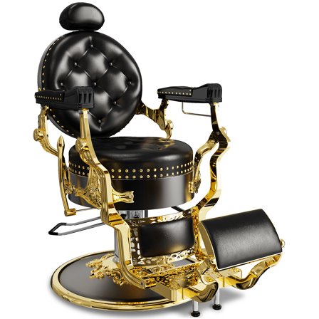 Baasha Retro Classic Barber Chair, Heavy-Duty Reclining Barber Chair, Vintage Barber Chair with Exquisite Rivet Design, Comfortable Salon Chair Tattoo Chair with Ergonomic Armrest, Black and Gold