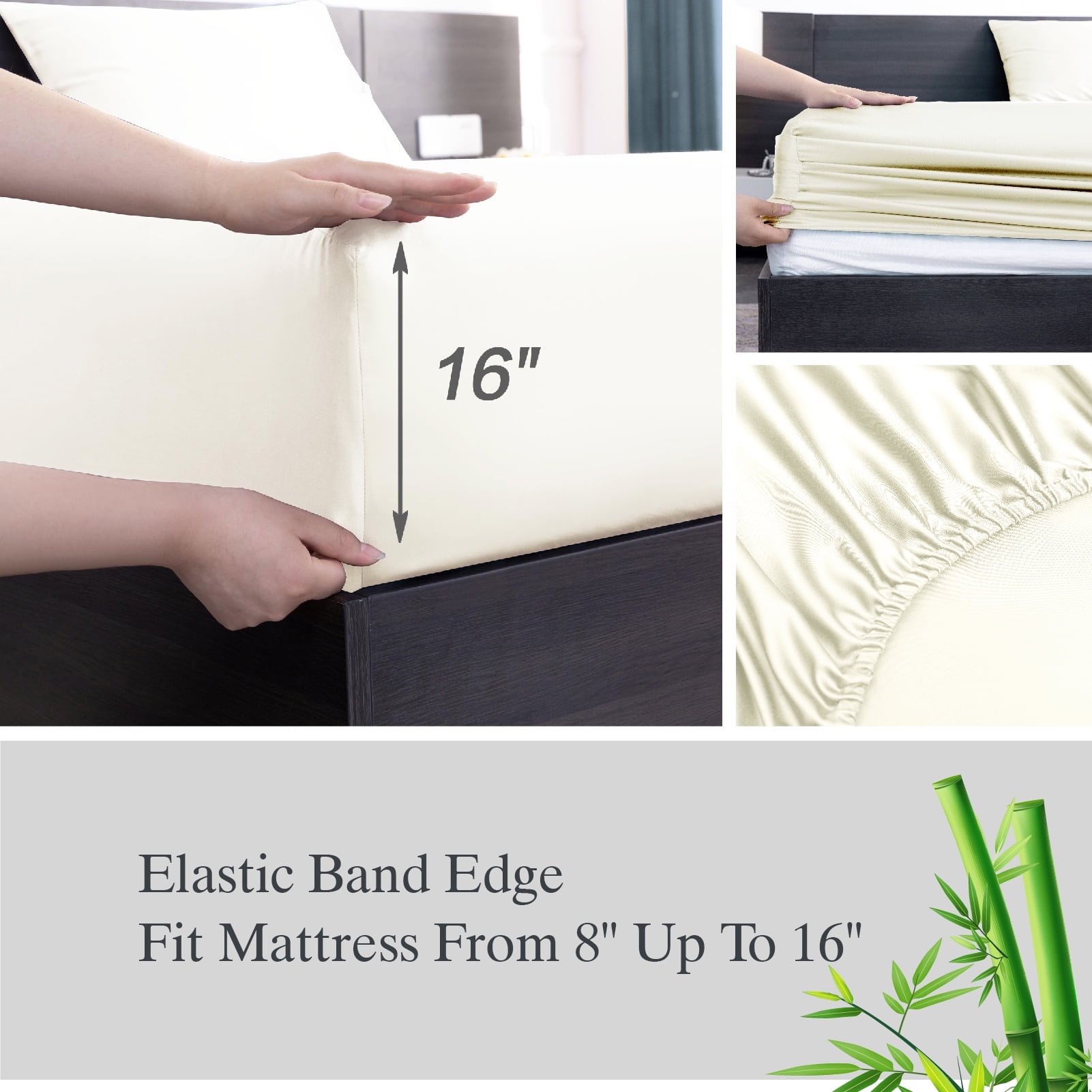 Lidoloka Luxury Bamboo Bed Sheets Set Queen 4 Pcs for Adult,Soft&Cool,16" Deep Pocket,Cream White