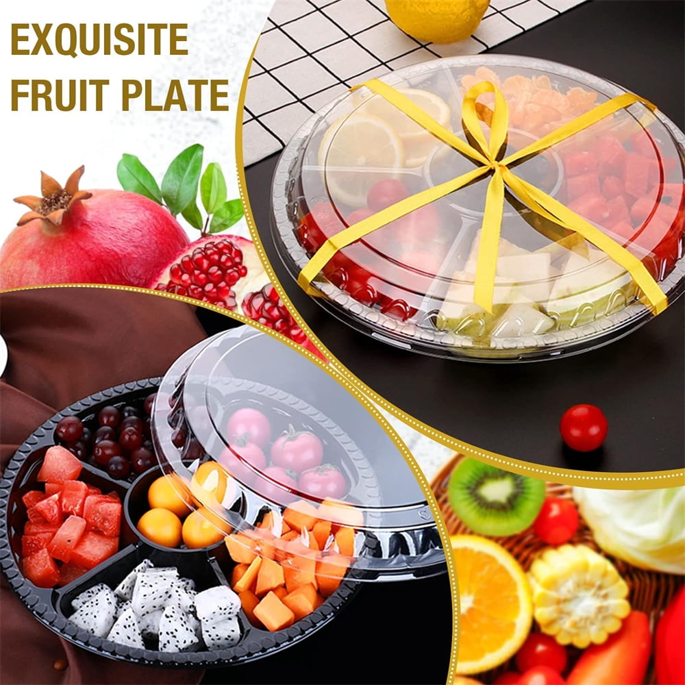 NOGIS Round Plastic Appetizer Tray with Lid: 10pcs Divided Serving Tray, Disposable Catering Trays with Lids