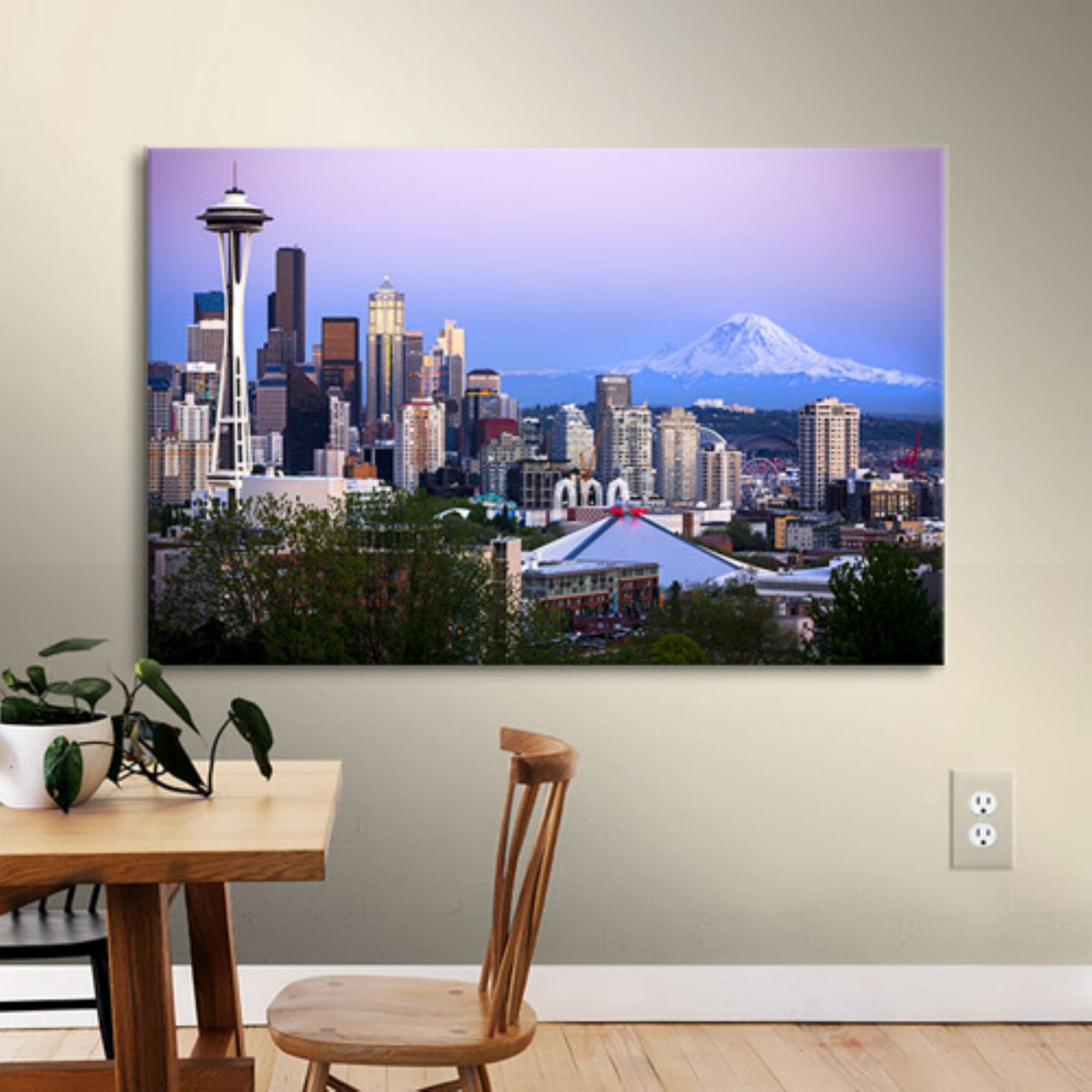 Cody York "Seattle And Mt. Rainier 2" Floater Framed Gallery-Wrapped Canvas