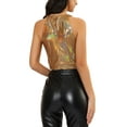 thumbnail image 3 of Allegra K Women's Holographic Party Blouse Halter Neck Stretch Crop Tank Top, 3 of 6