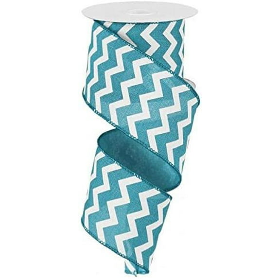 Chevron Wired Edge Ribbon 2.5", Turquoise White - 10 Yards : RG1019JH