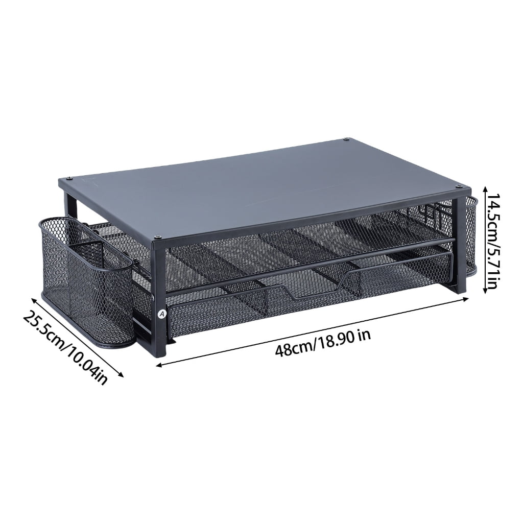 Yammee Screen Stand with Ventilation Drawer Pen Cup Double-Layered Metal Laptop Stand with Side Storage Desk Organizers
