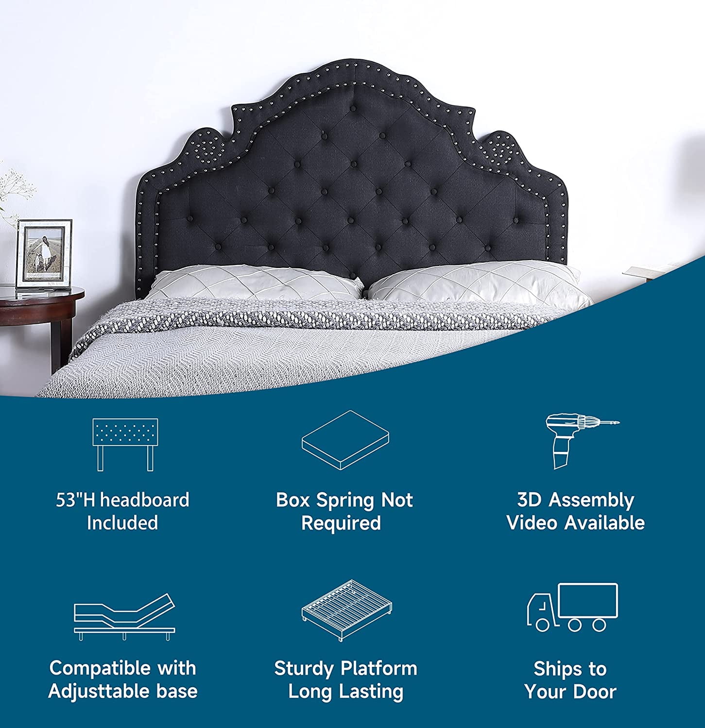 Oliver and Smith King Upholstered Platform Bed Frame 51 Inch