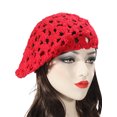 thumbnail image 2 of DLAPL Women's Cotton Slouchy Beret Hat Crochet Floral Cutout Handmade Knit Beanie Hat (Solid Red), 2 of 3
