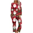 thumbnail image 3 of Feancey Women's Christmas Pj Sets Long Sleeve Round Neck Tops Wide Leg Pant Lounge Pajama Set Funny Holiday Print Sleepwear 2 Piece Multicolor L, 3 of 7