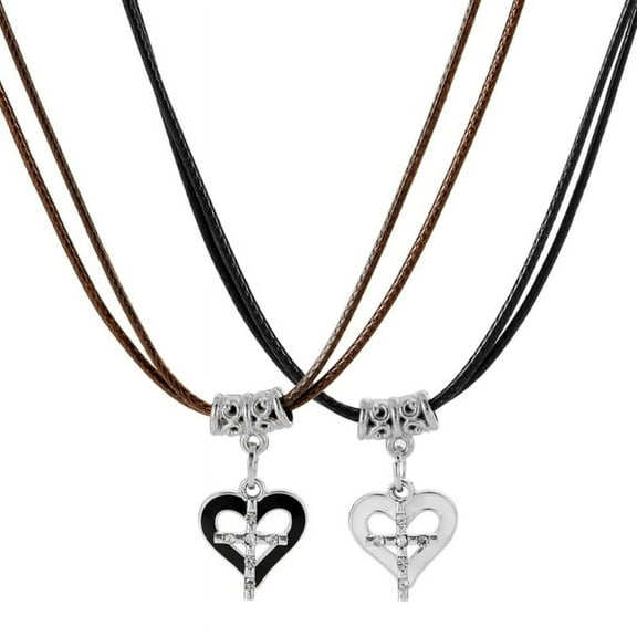 AOOOWER 2pcs Heart Cross Cat Pendant Necklace Couple Jewelry Clavicle Chain Necklace