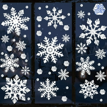 Extra Large Snowflake Clings for Windows - Christmas Winter Wonderland Decor, Holiday Glass Stickers