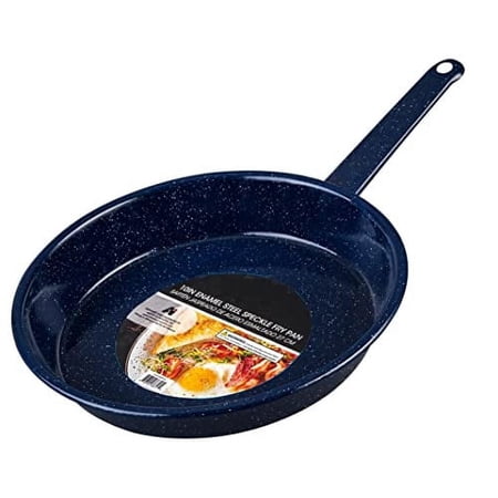 Alpine Cuisine Enamel Steel Dark Blue Speckle Fry Pan 10in - Spiral Bottom - Flared Edge & Scratch Resistant Frying Pan - Soft Touch Bakelite Handle, Suitable for Kitchen Pans, Dishwasher Safe