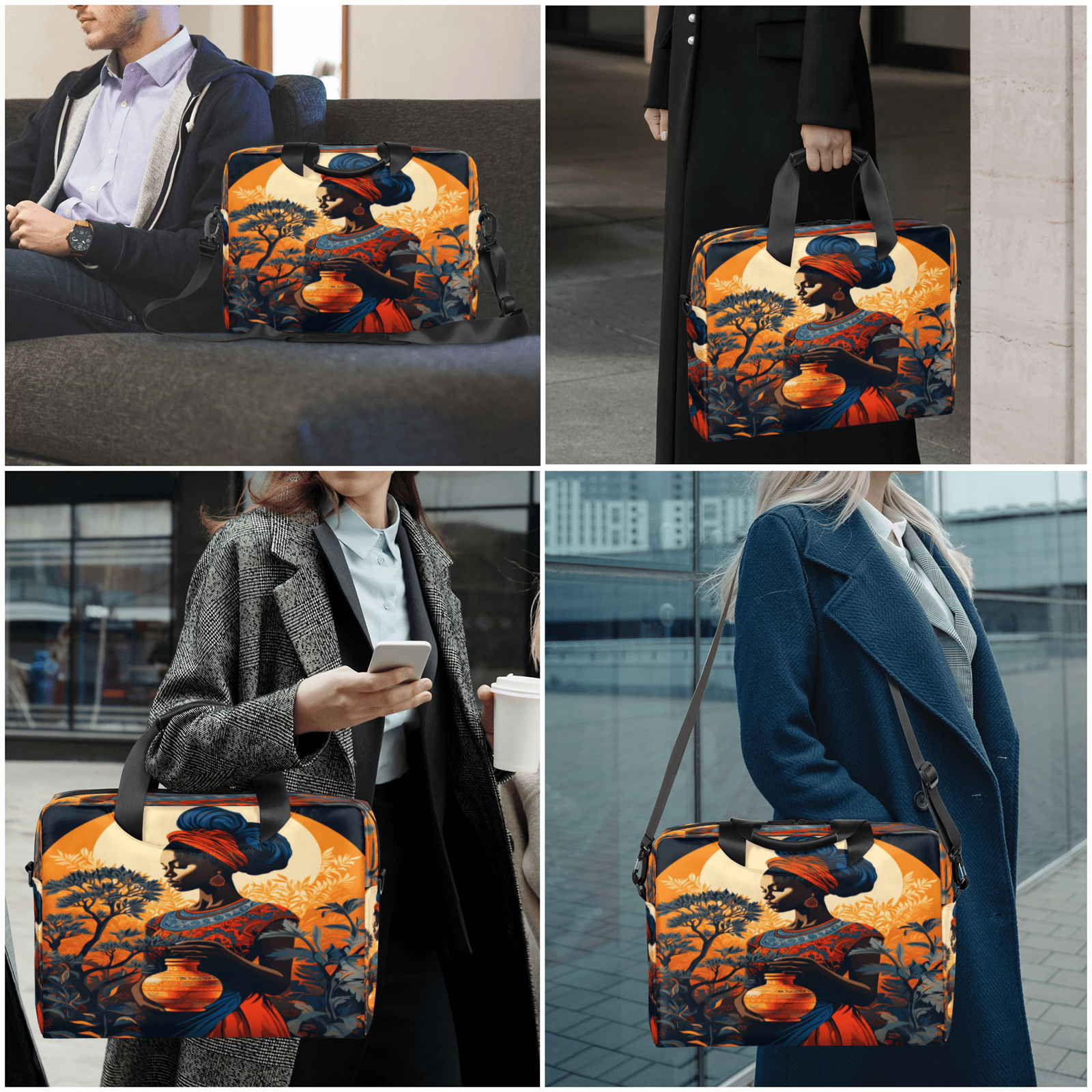 Herdesigns African American Black Women Laptop Bag for Women Men, Computer Case Briefcase Messenger Bags, 15-15.6 inch Laptop Sleeve Shoulder Bag