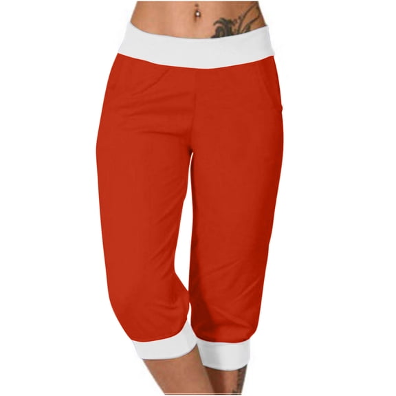 ABATAB Womens Yoga Capri Pants Low Waist Comfortable Capri Trousers with Pockets Loose Exercise Workout Summer Crop Pants