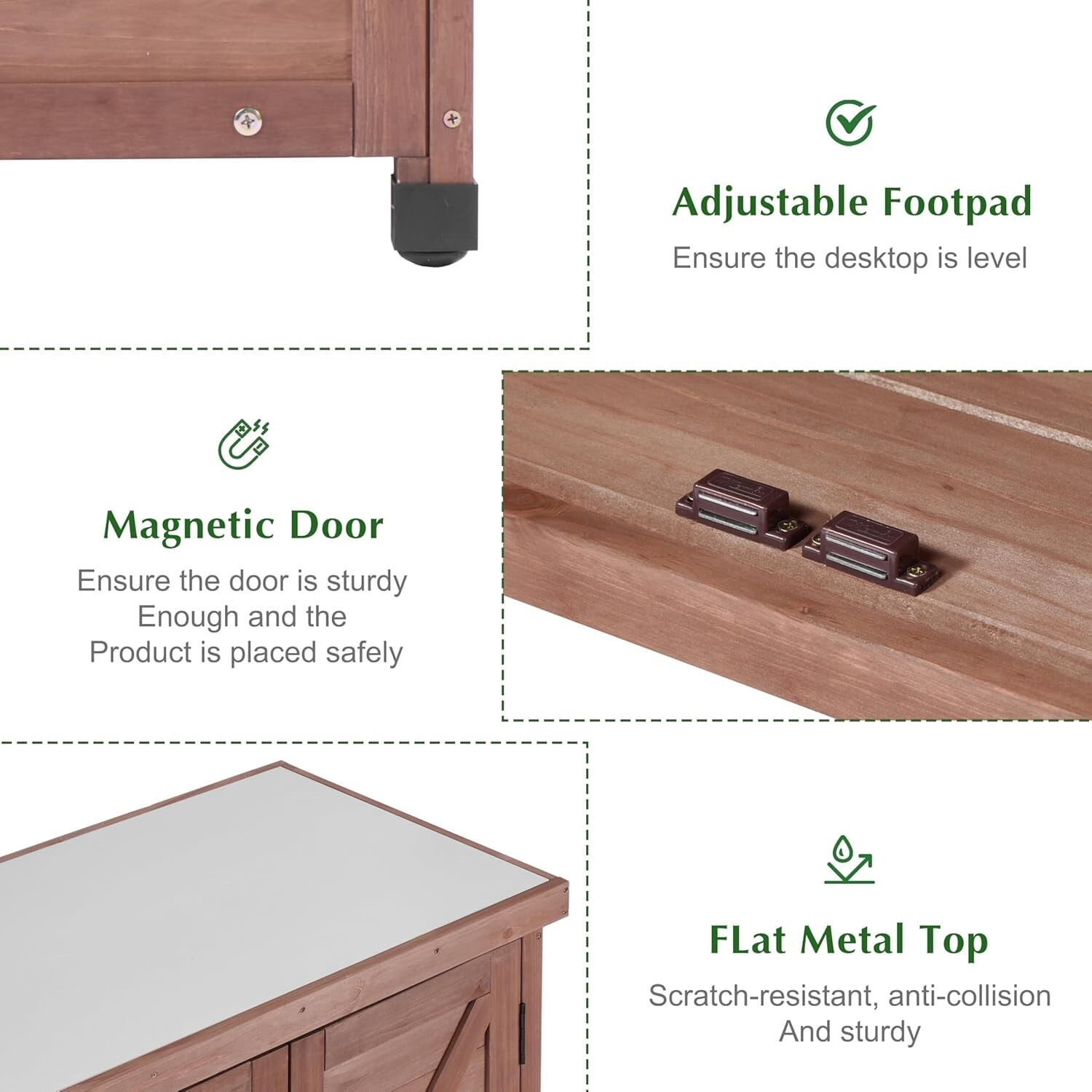 Easy4Home Wooden Outdoor Storage Cabinet with Metal Top Potting Bench Table Garden Workstation, Dark Brown