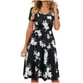 thumbnail image 1 of Mefallenssiah Robes de Mode pour Femmes Été Imprimé Décontracté Col en V Manches Courtes Bouton Vacances Plage Robe, 1 of 4