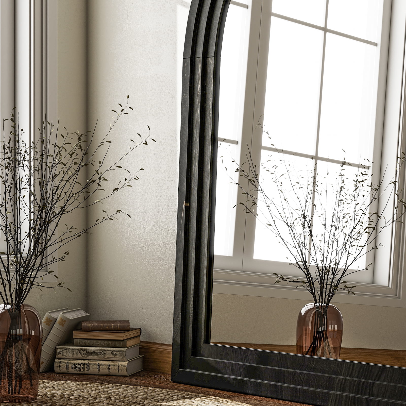 BEAUTYPEAK 24"x36"Arched Bathroom Mirror Wooden Framed Wall Mirror，Black