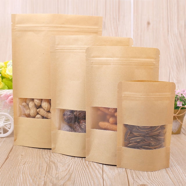 OULII 100 Pcs Sacs Refermables pour Emballer les Aliments Pochette Refermable en Papier Kraft
