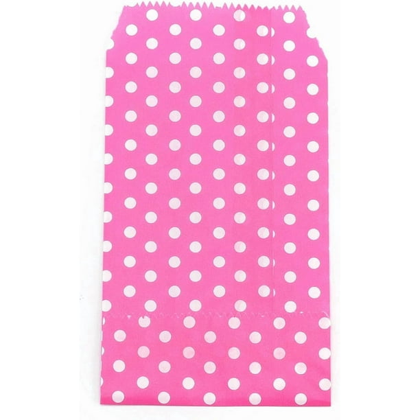 100 bolsas de papel kraft sin asas, ideales para guardar objetos. Diseño con lunares blancos. Perfectas para bodas, fiestas, cumpleaños o como regalo. Color rosa intenso. Medidas: 15 x 8,3 x 0,02 cm.