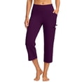 thumbnail image 6 of Athletic Capri Pants for Women Petite High Waisted Non-Slip Crossover Cargo Yoga Pull On Pants Straight Leg Workout Crop Trousers with Pockets Purple L, 6 of 6