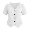 thumbnail image 5 of DLIDG Cotton Linen Tops fort Women Button Down V Neck Short Sleeve Waistcoat Shirts Dressy Casual Tunic Shirts Trendy Gauze Vest Blouse Lightweight Blouse Business Vacation Casual Outfits White Xl, 5 of 5