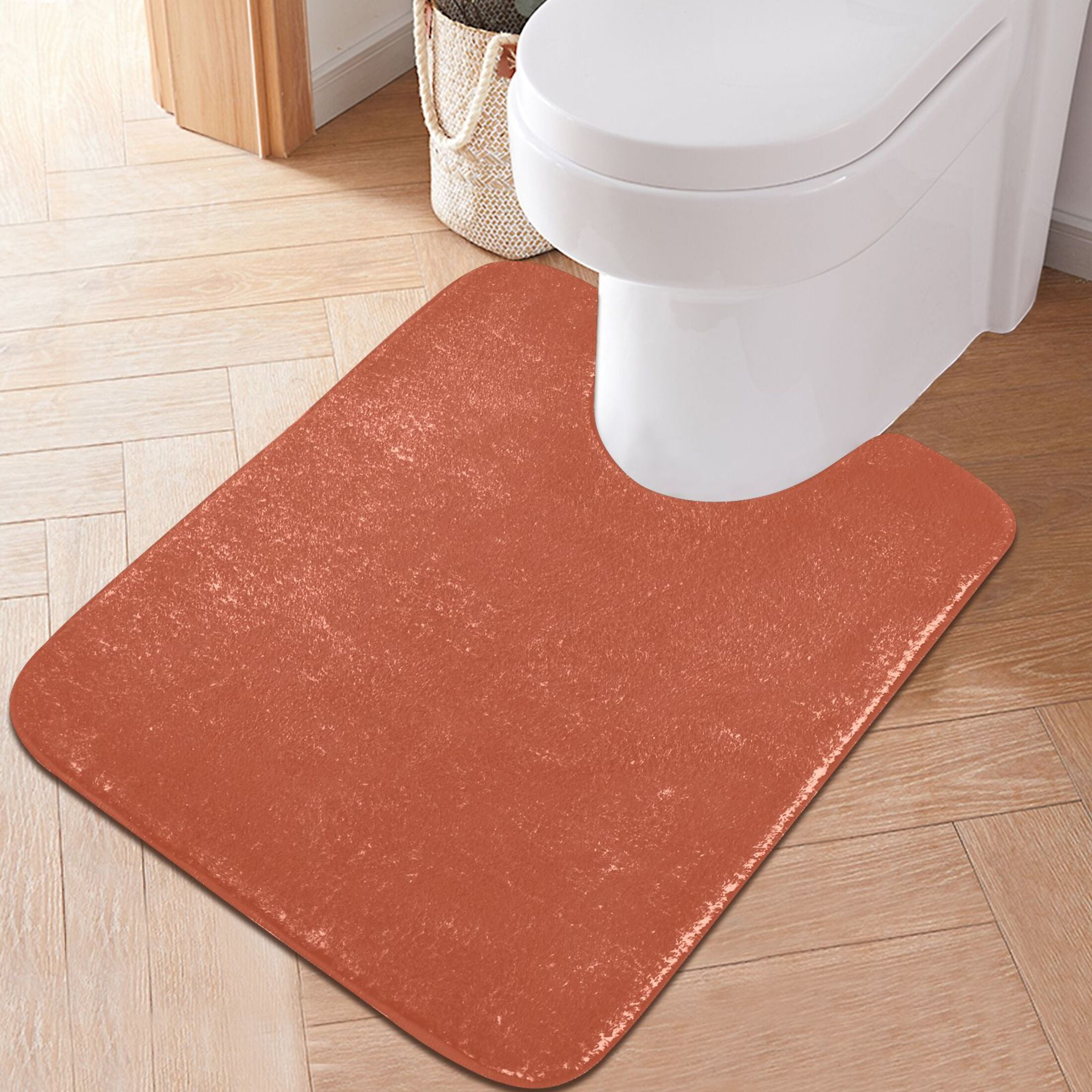 Toilet Rug Set Non-Slip Bathroom Rugs Soft Plush Machine Washable Contour Bath Mat Rust Red 24x20/24x16