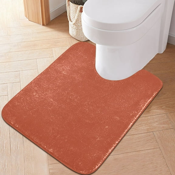 Toilet Rug U-Shaped Bathroom Rugs Non-Slip Soft Plush Machine Washable Contour Bath Mat Rust Red 24x20