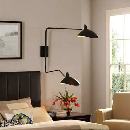 Modway View Adjustable-Shade Double Fixture Wall Lamp in Black